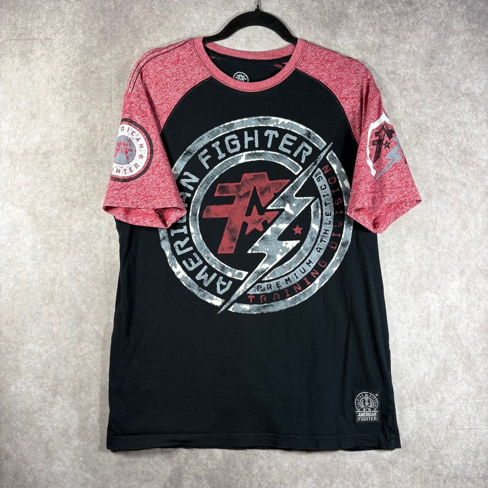 American Fighter Shirt Mens Size Large Black Pink Graphic Short Sleeves MMA
